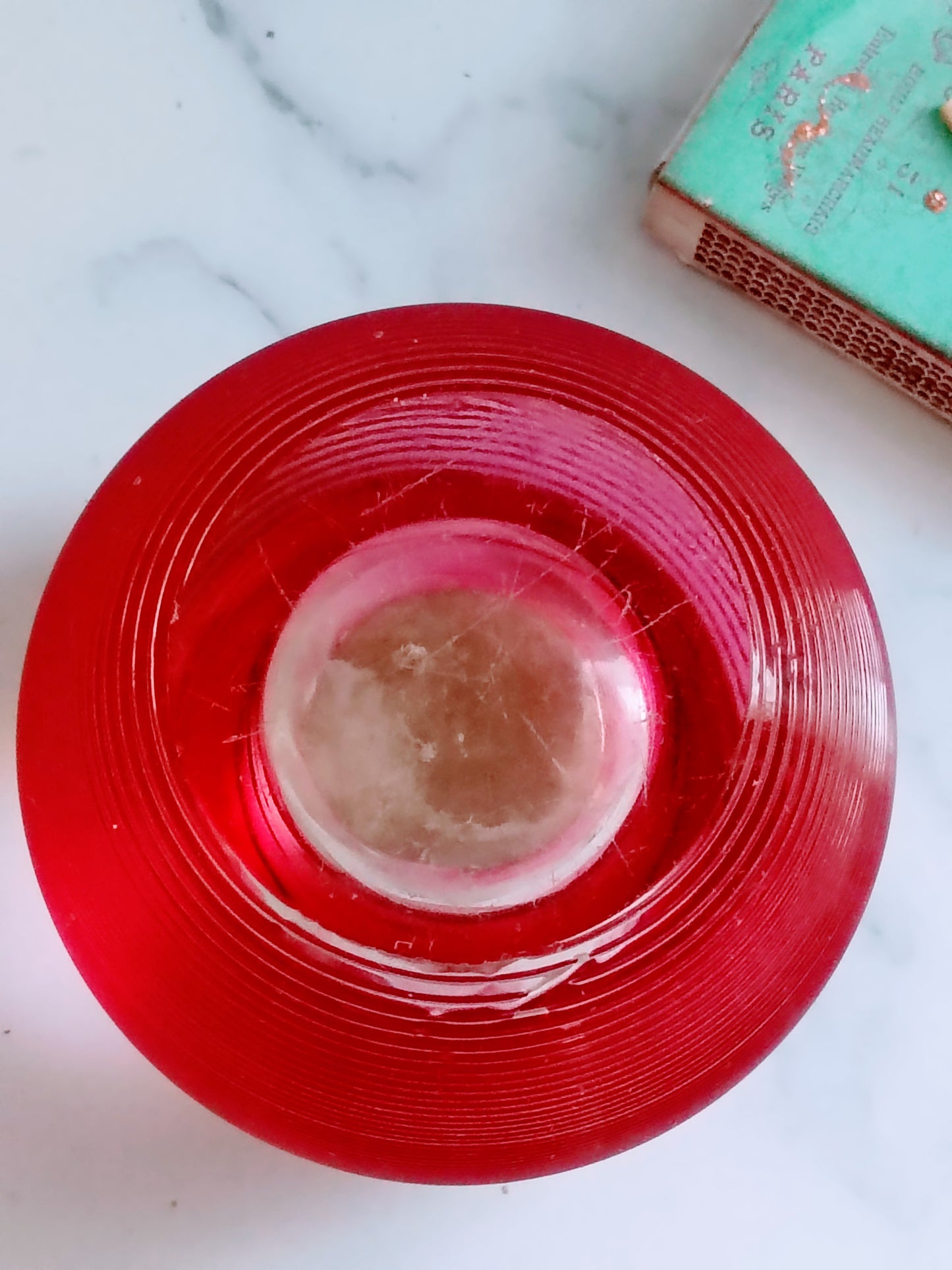 English Rose Pink Ribbed Glass Match Striker