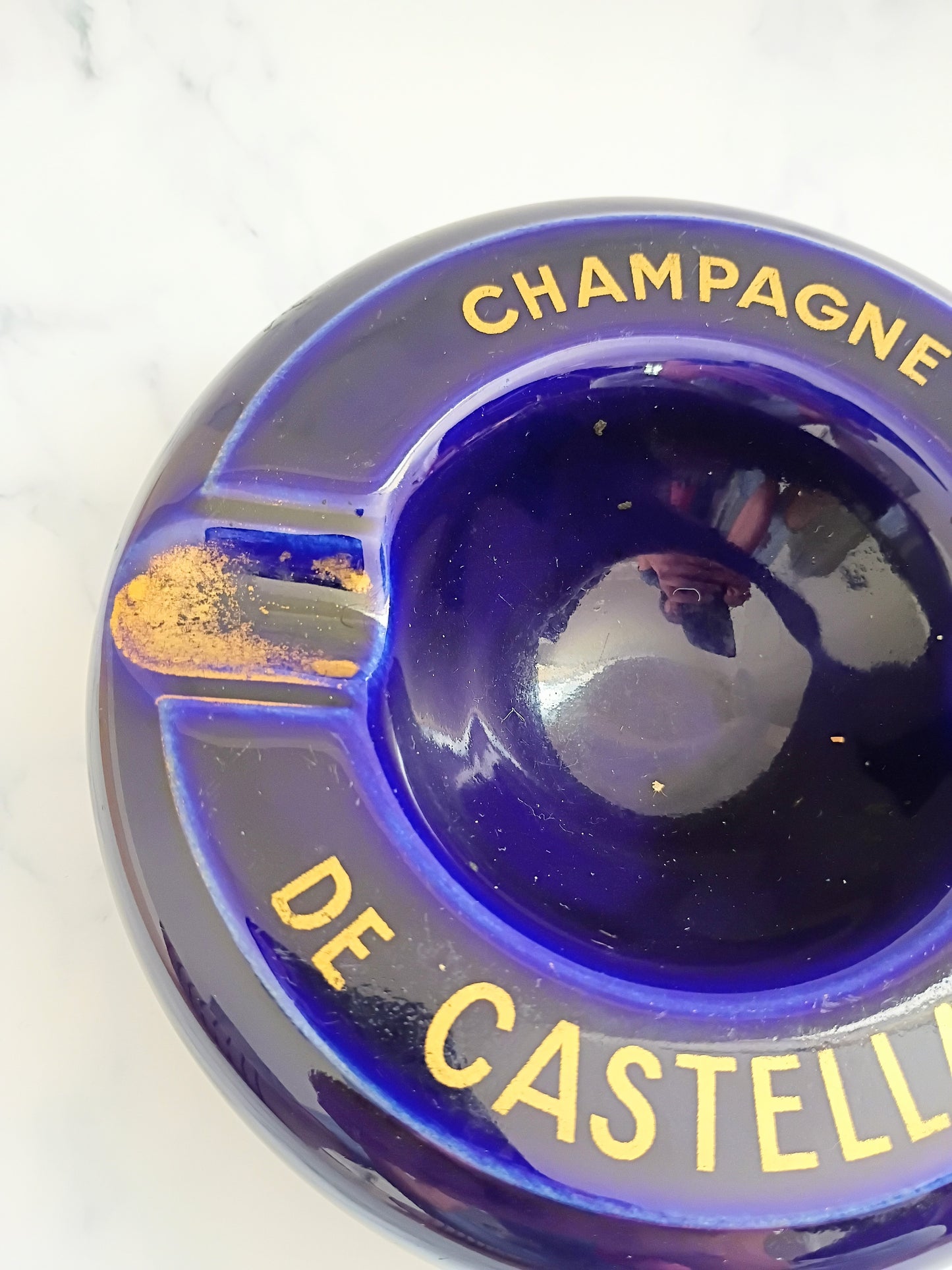 Vintage French Blue Castellane Champagne Ashtray
