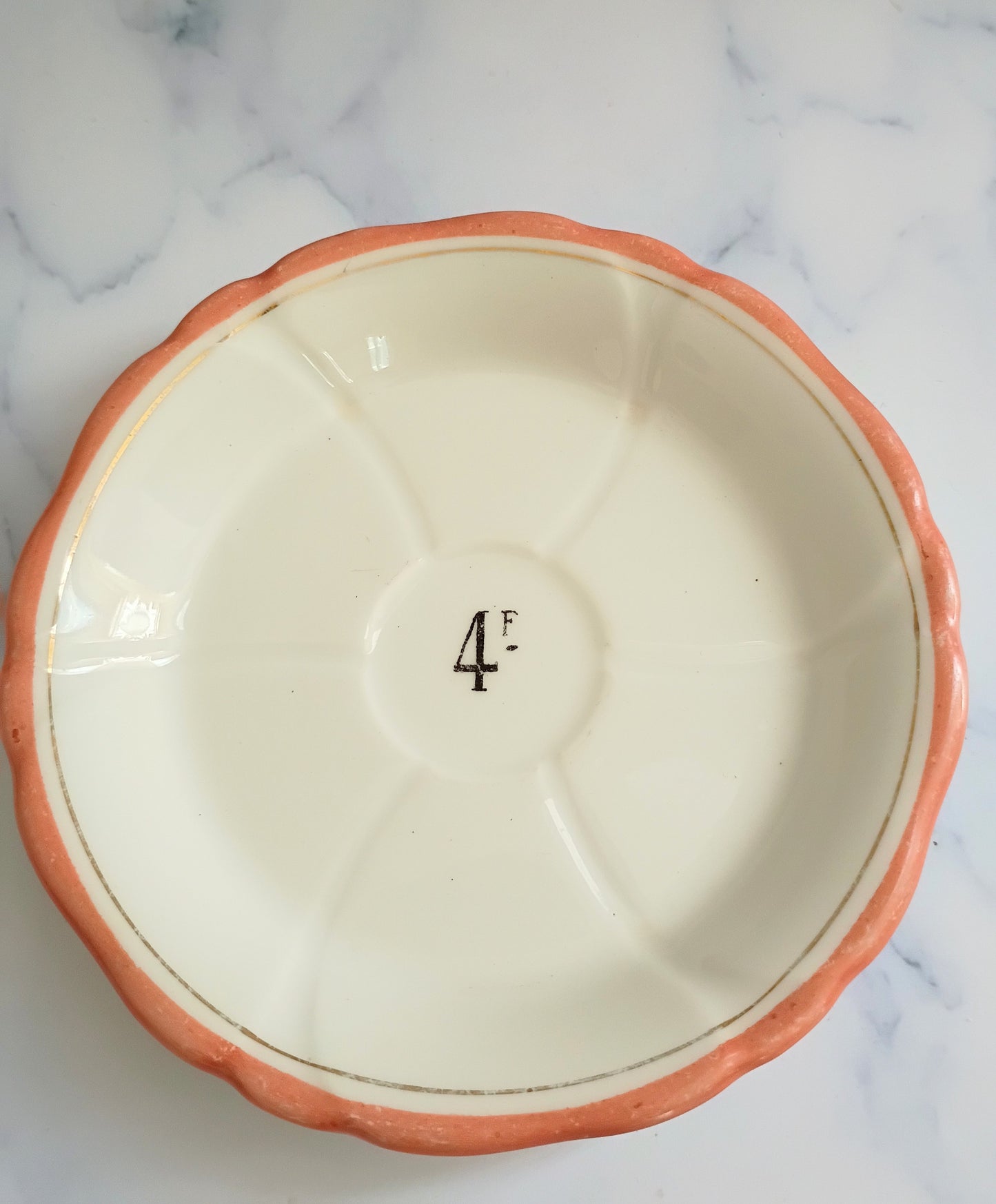 Vintage French Francs Peach Rim Tipping 4" Plate