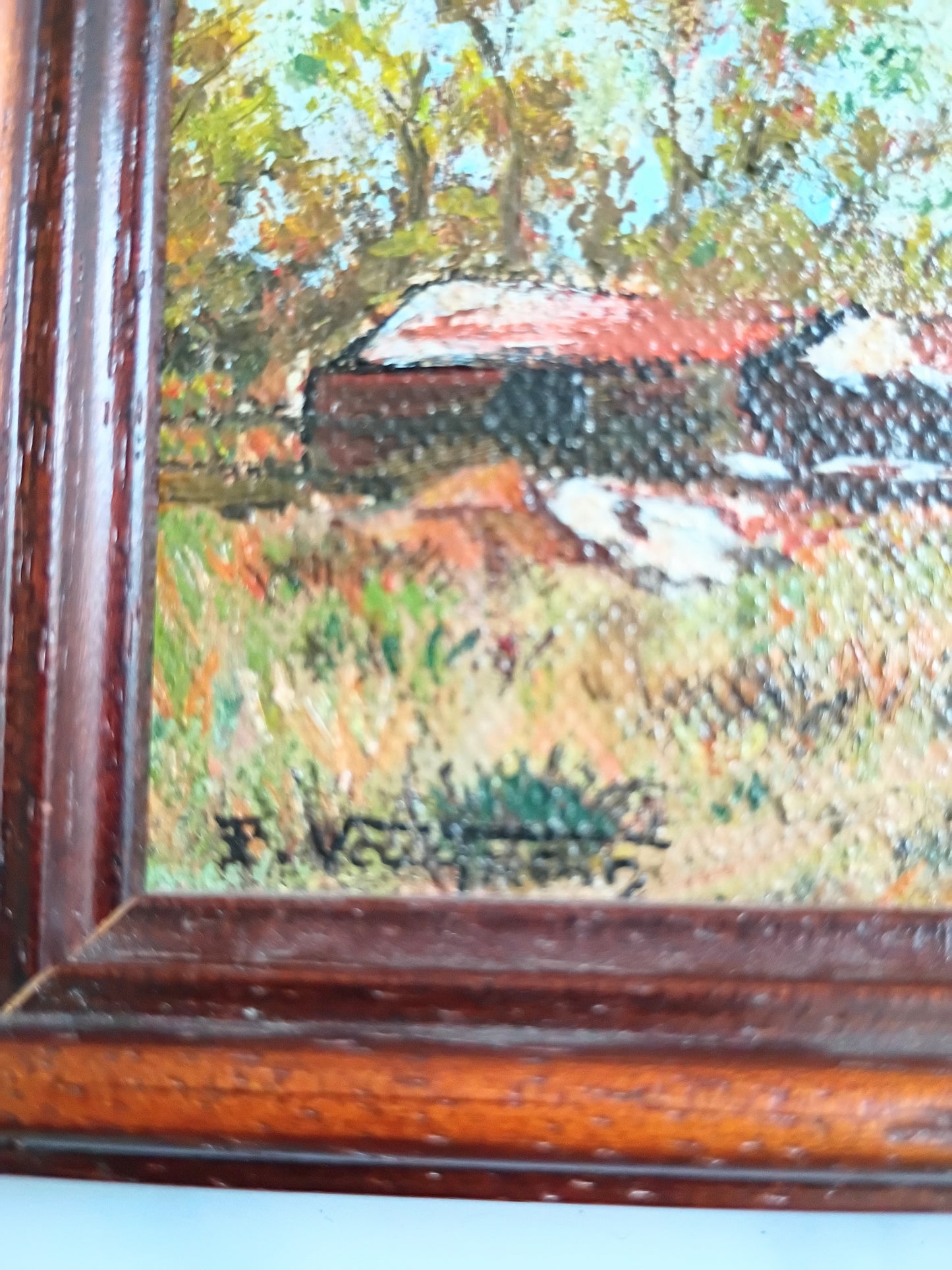 Vintage French Country Pastoral Oil Painting - Cows Grazing