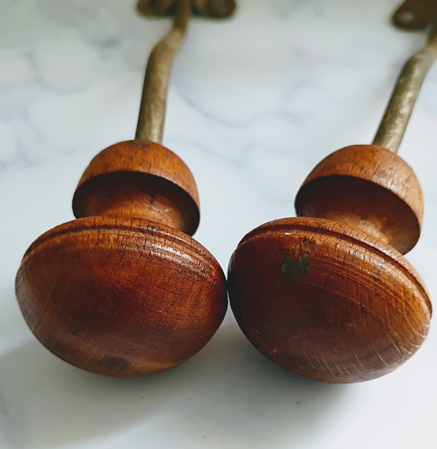 Pair of Antique French Cast Iron & Wood Coat Hooks