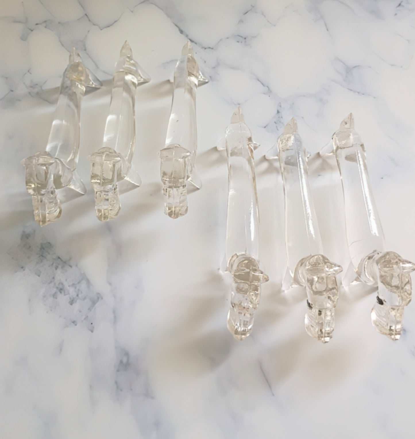 6 Vintage French Art Deco Glass Terrier Dog Knife Rests