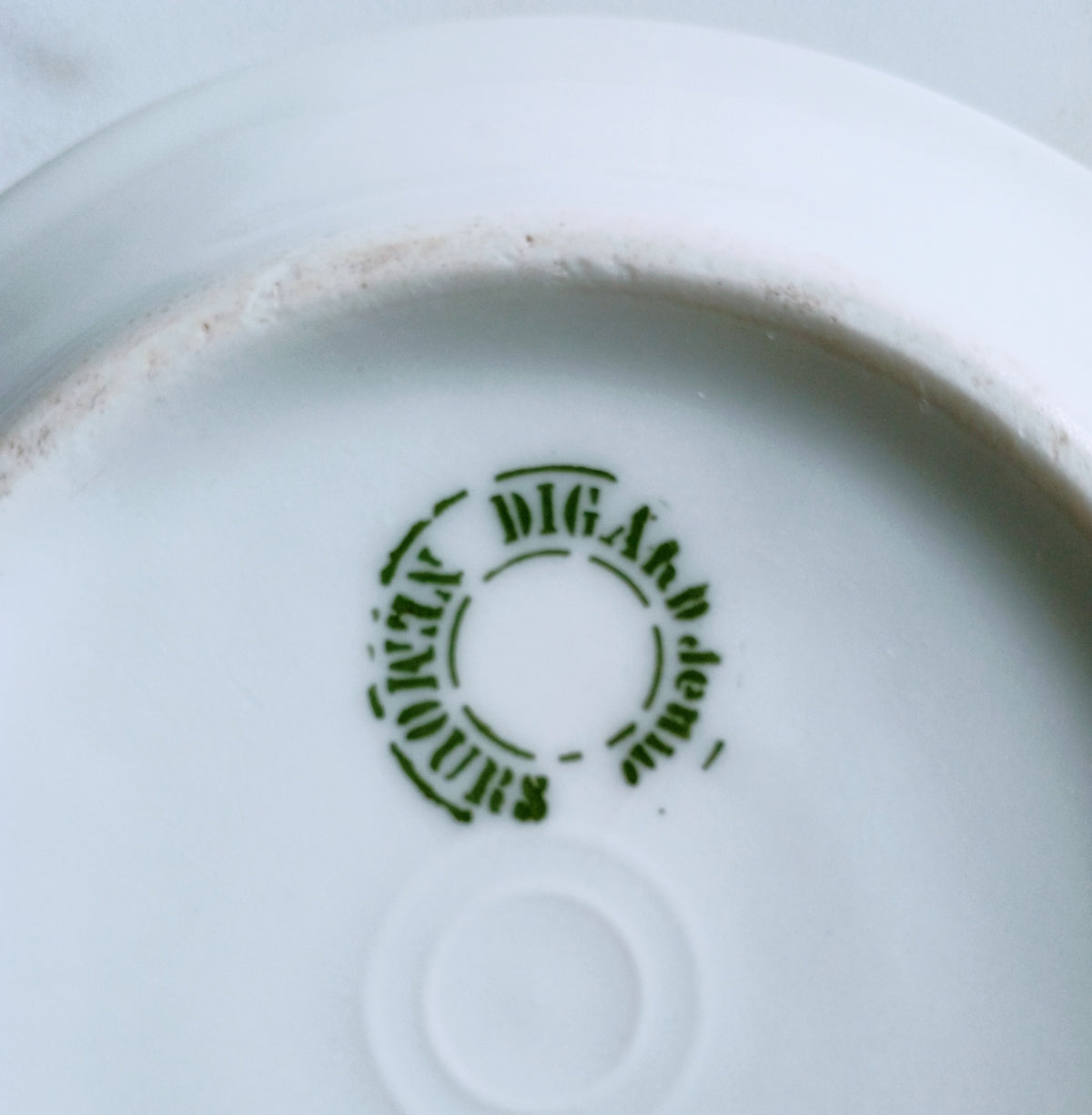 Vintage French Pillivuyt Green Rim Cafe 5" Saucer