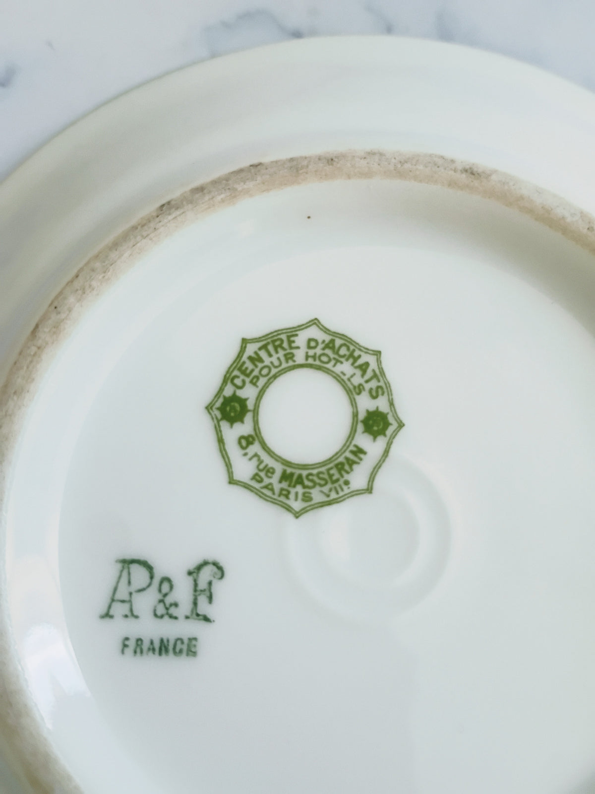 Vintage French 2 Franc Green Rim Cafe 5" Saucer