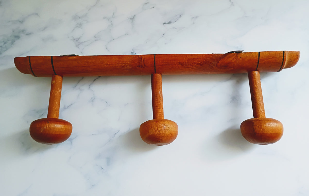Antique French Faux Bamboo Coat Hat Rack - 3 Hooks