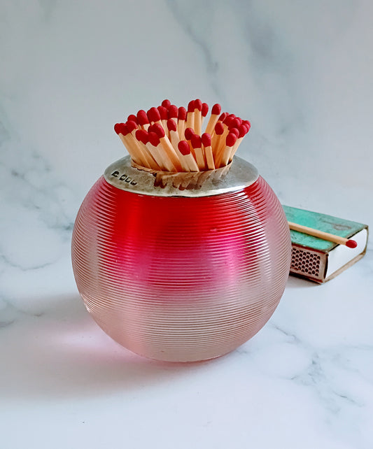 English Rose Pink Ribbed Glass Match Striker