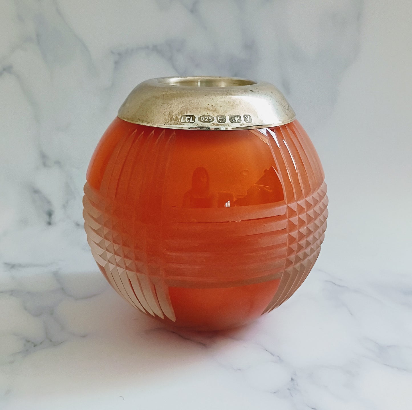 English Blush Cut Glass Large Match Striker
