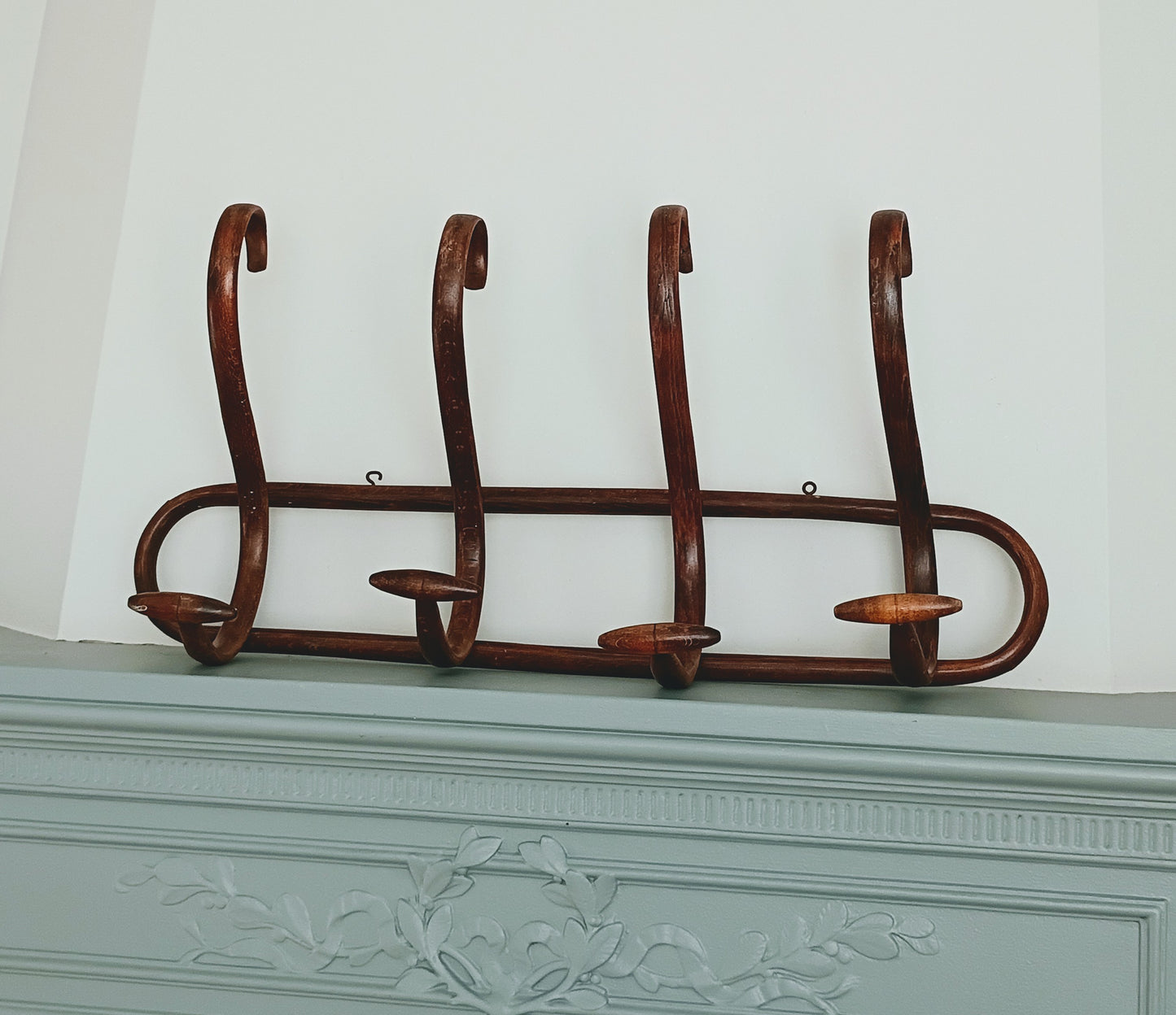 Antique French Bistro Bentwood Coat Hat Rack - 4 Hooks