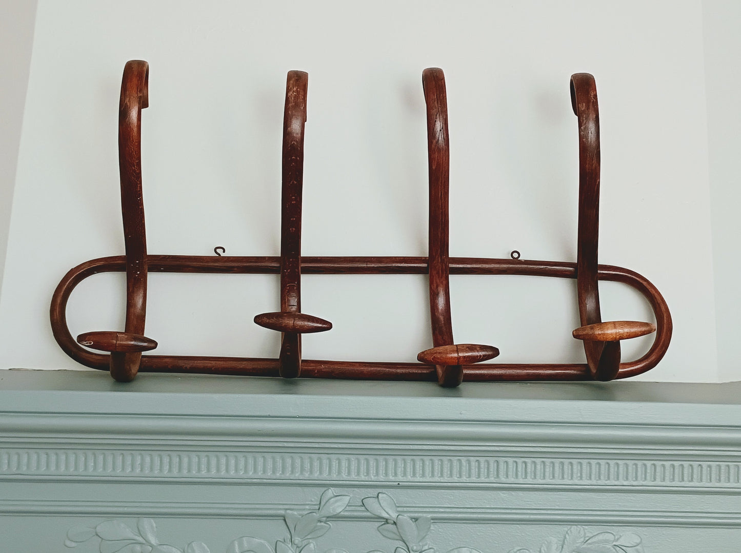 Antique French Bistro Bentwood Coat Hat Rack - 4 Hooks