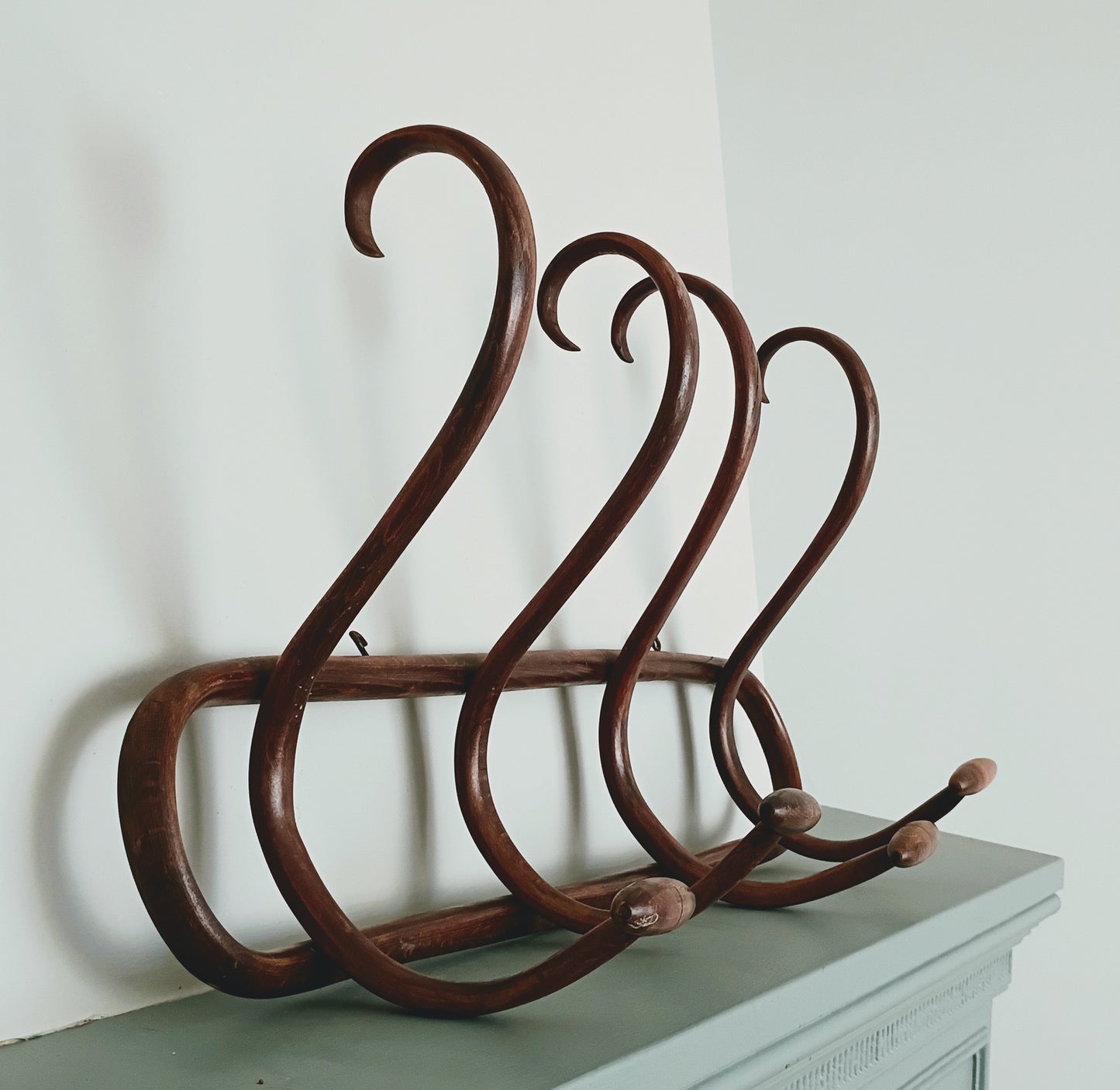 Antique French Bistro Bentwood Coat Hat Rack - 4 Hooks