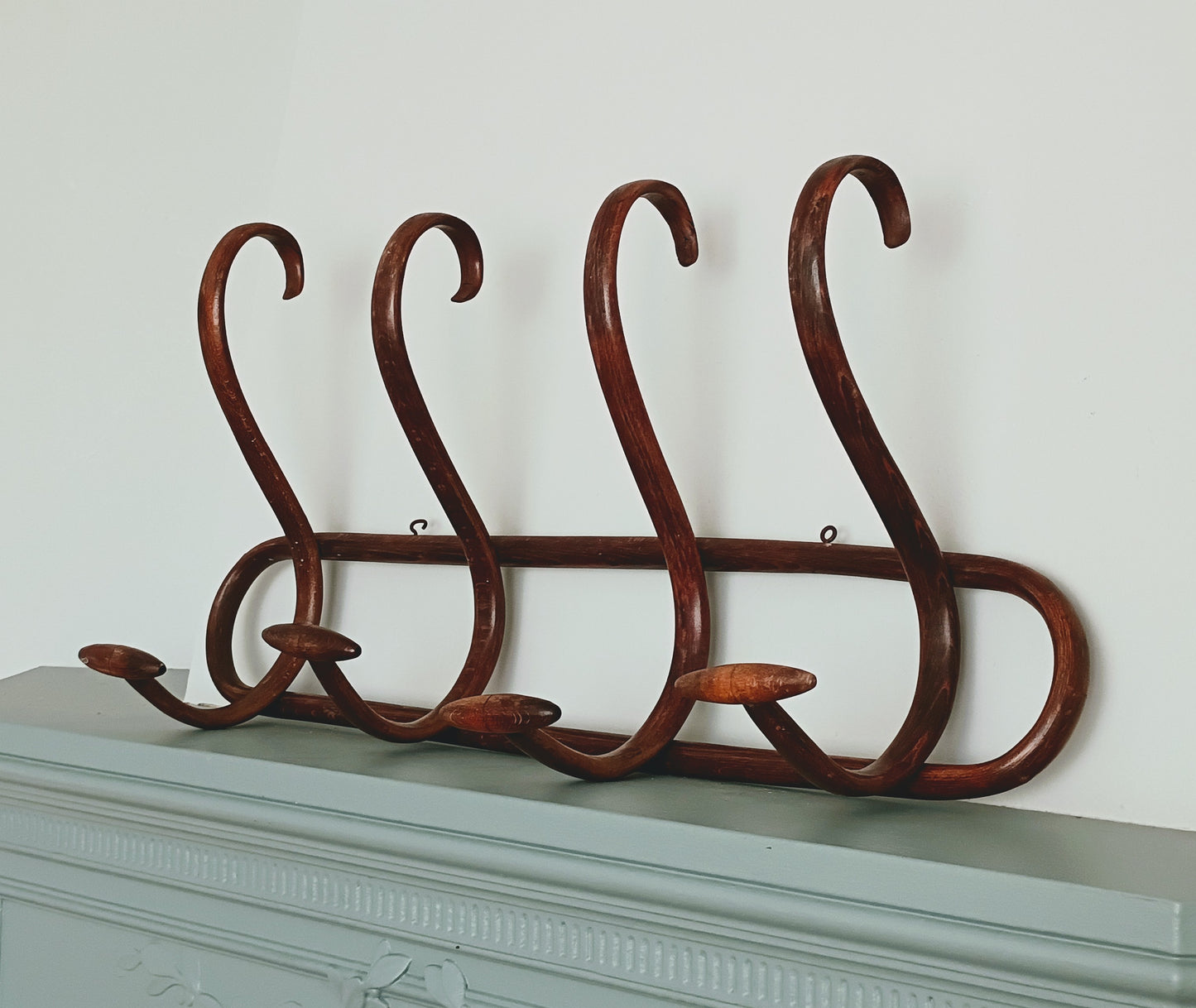 Antique French Bistro Bentwood Coat Hat Rack - 4 Hooks