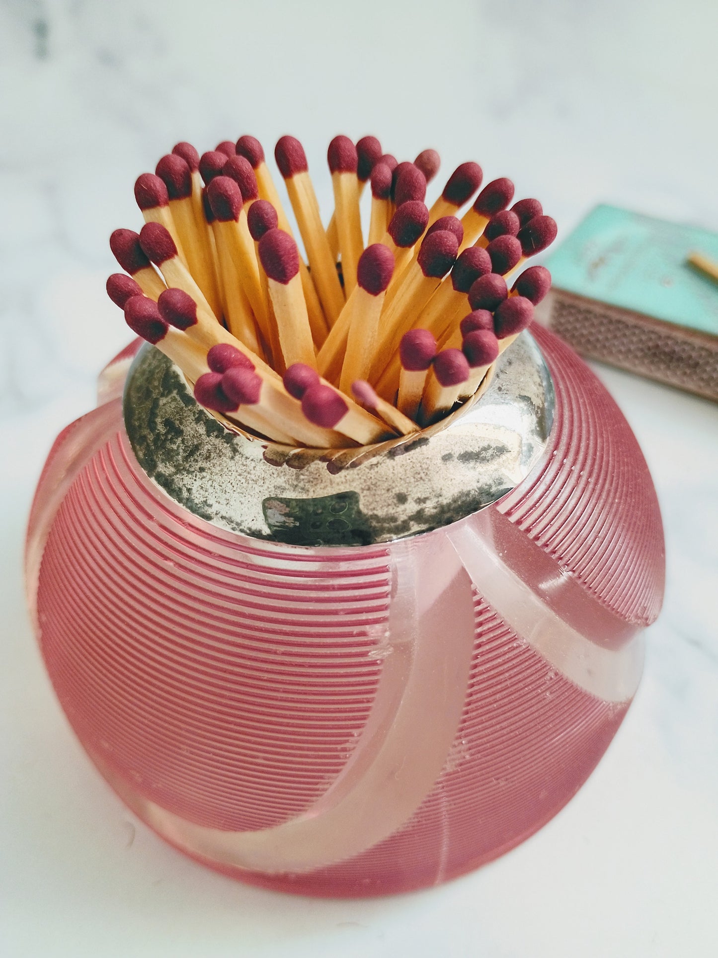 English Birmingham Pink Ribbed Glass Match Striker