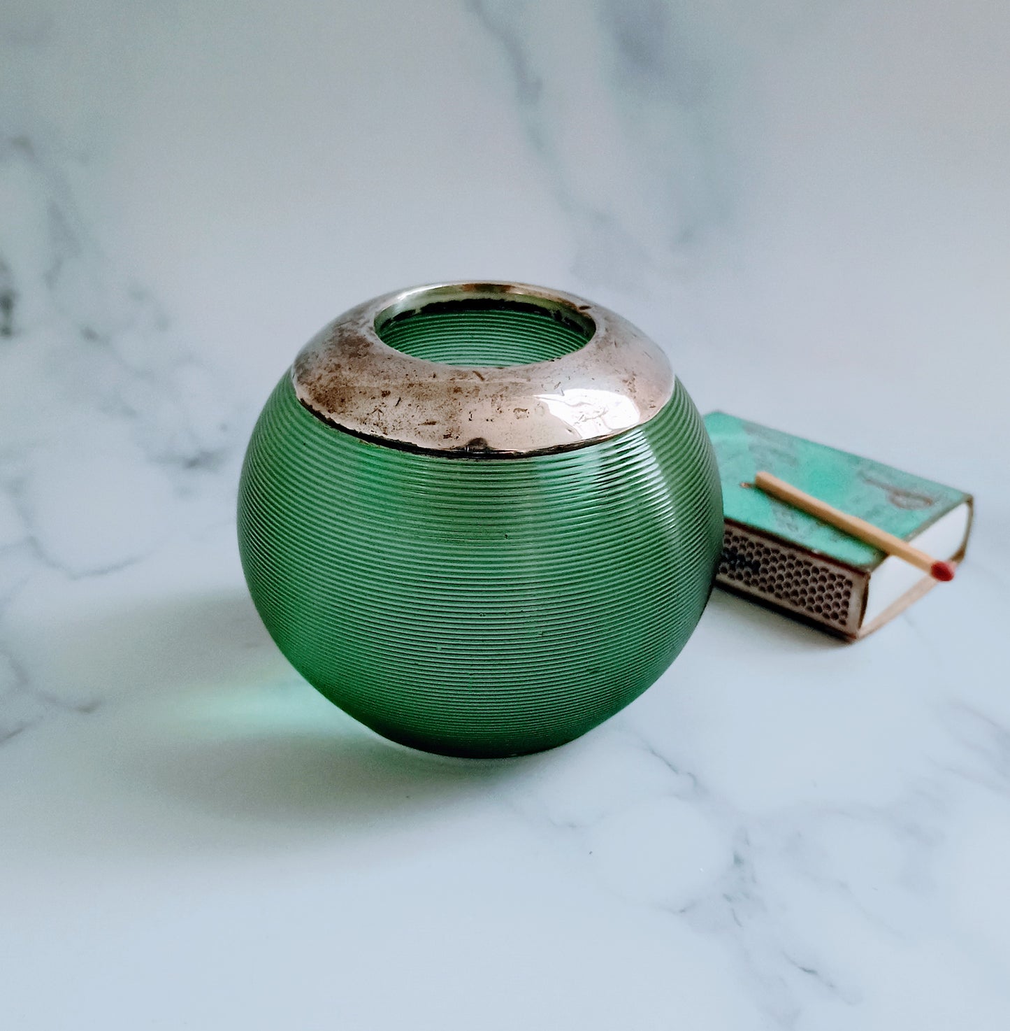 English Green Ribbed Glass Match Striker