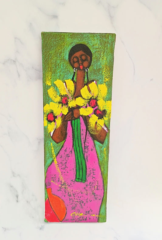 Woman with Yellow Flowers Peruvian Painting