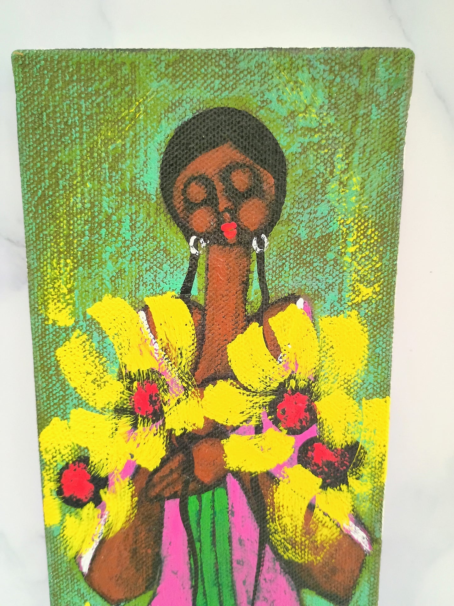 Woman with Yellow Flowers Peruvian Painting