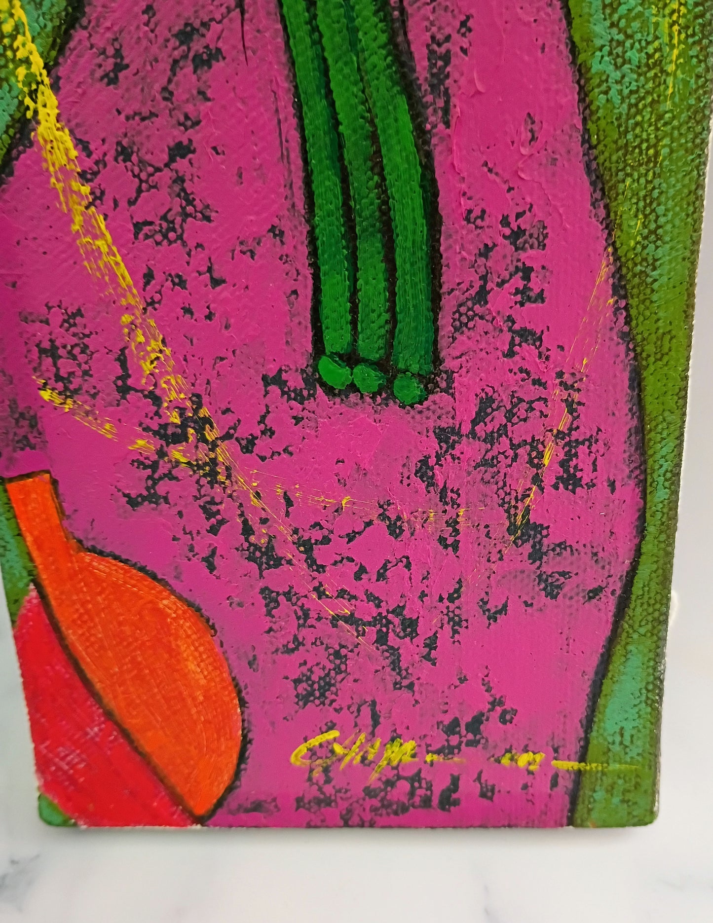 Woman with Yellow Flowers Peruvian Painting