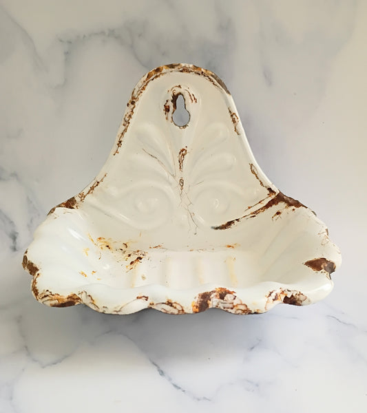 Vintage French White Enamel Soap Dish