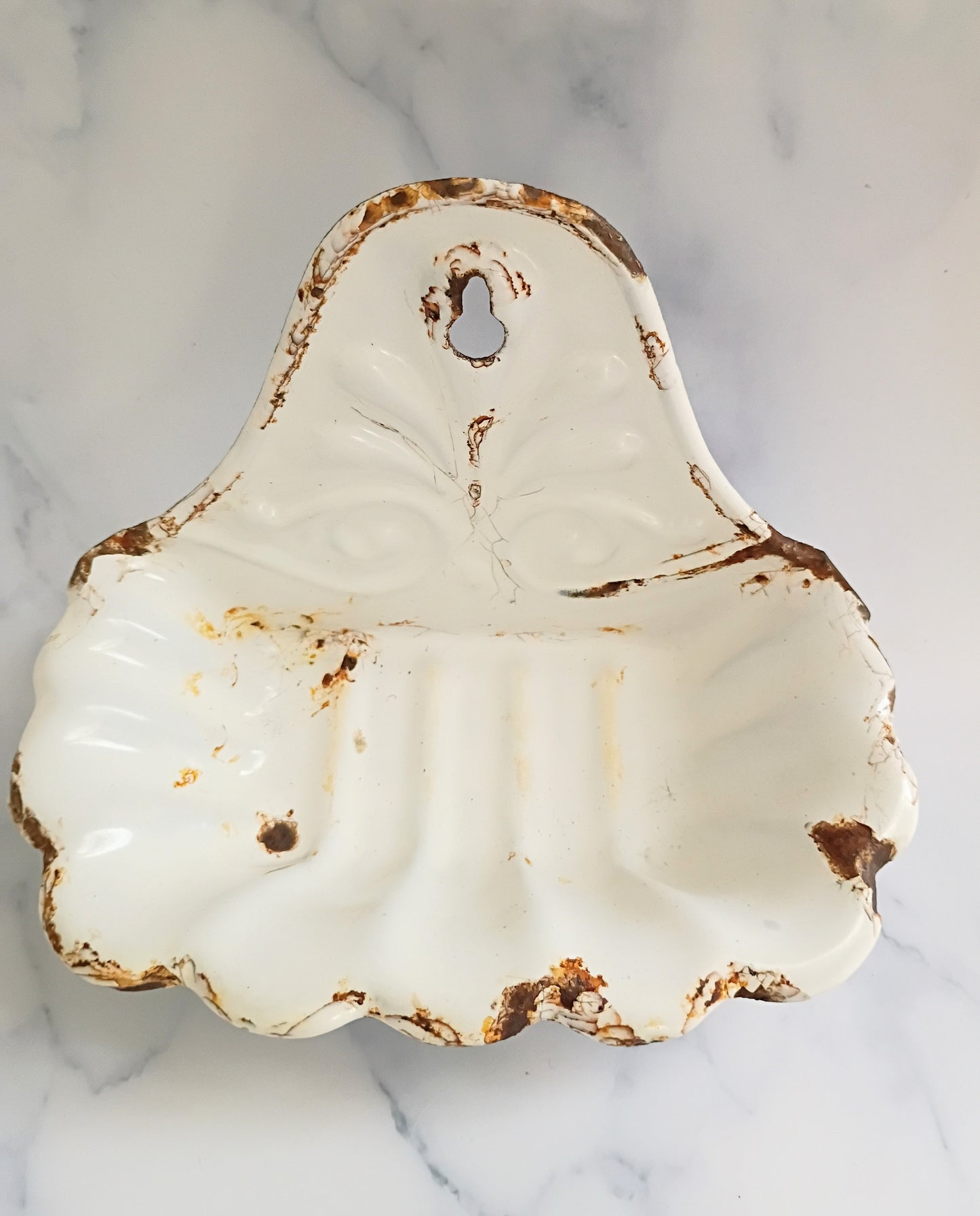 Vintage French White Enamel Soap Dish