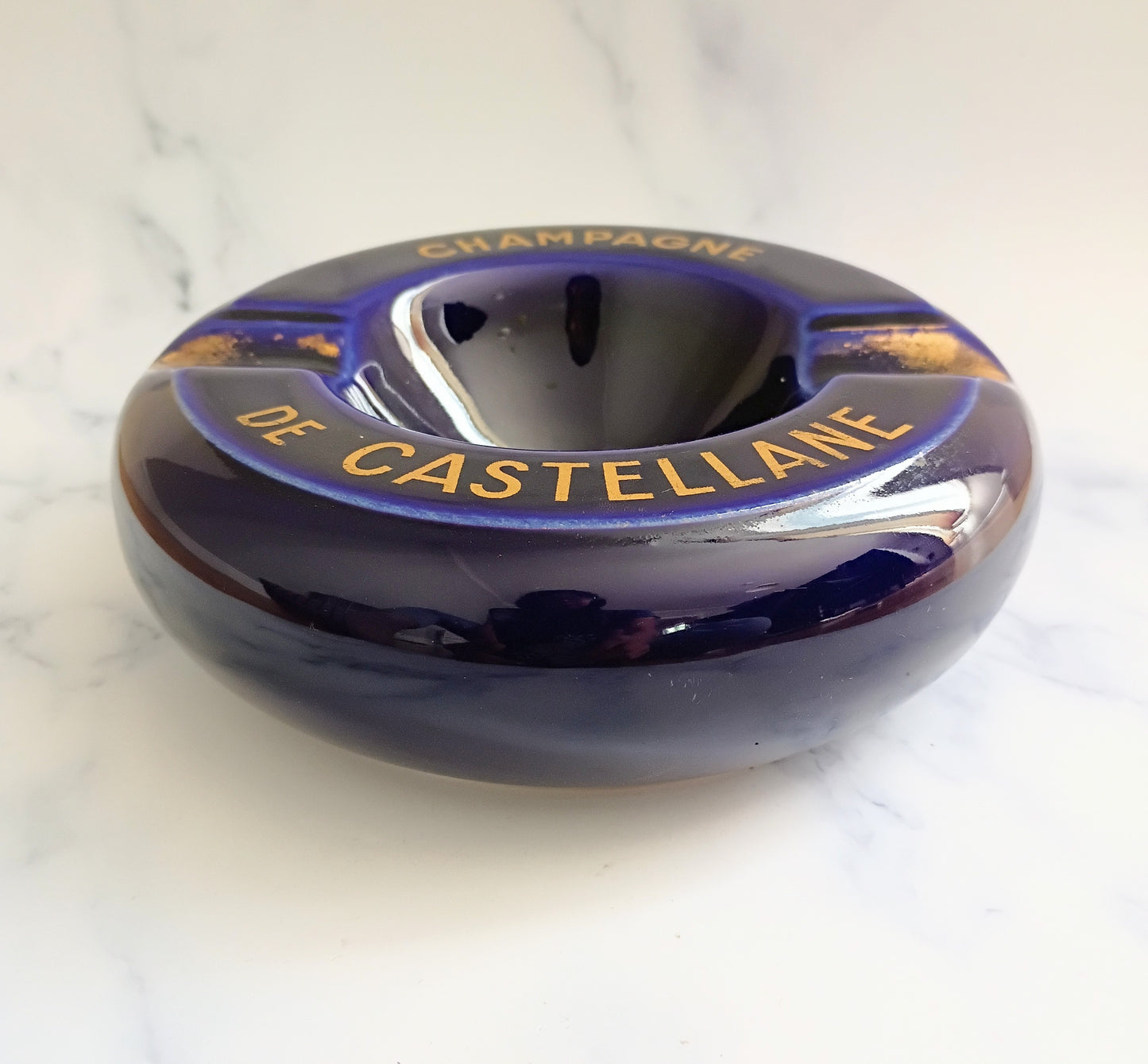 Vintage French Blue Castellane Champagne Ashtray