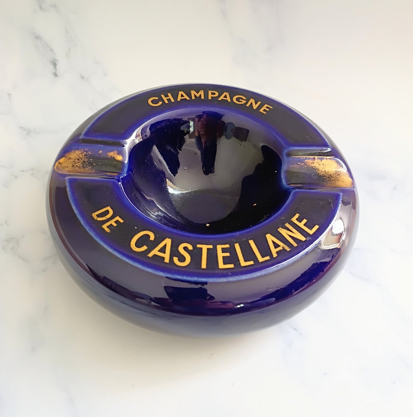 Vintage French Blue Castellane Champagne Ashtray