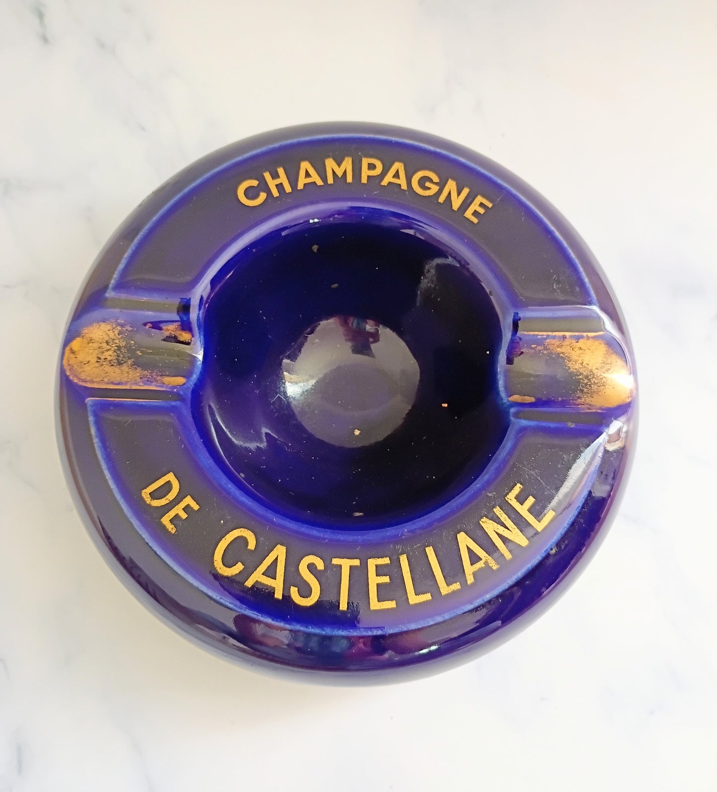 Vintage French Blue Castellane Champagne Ashtray