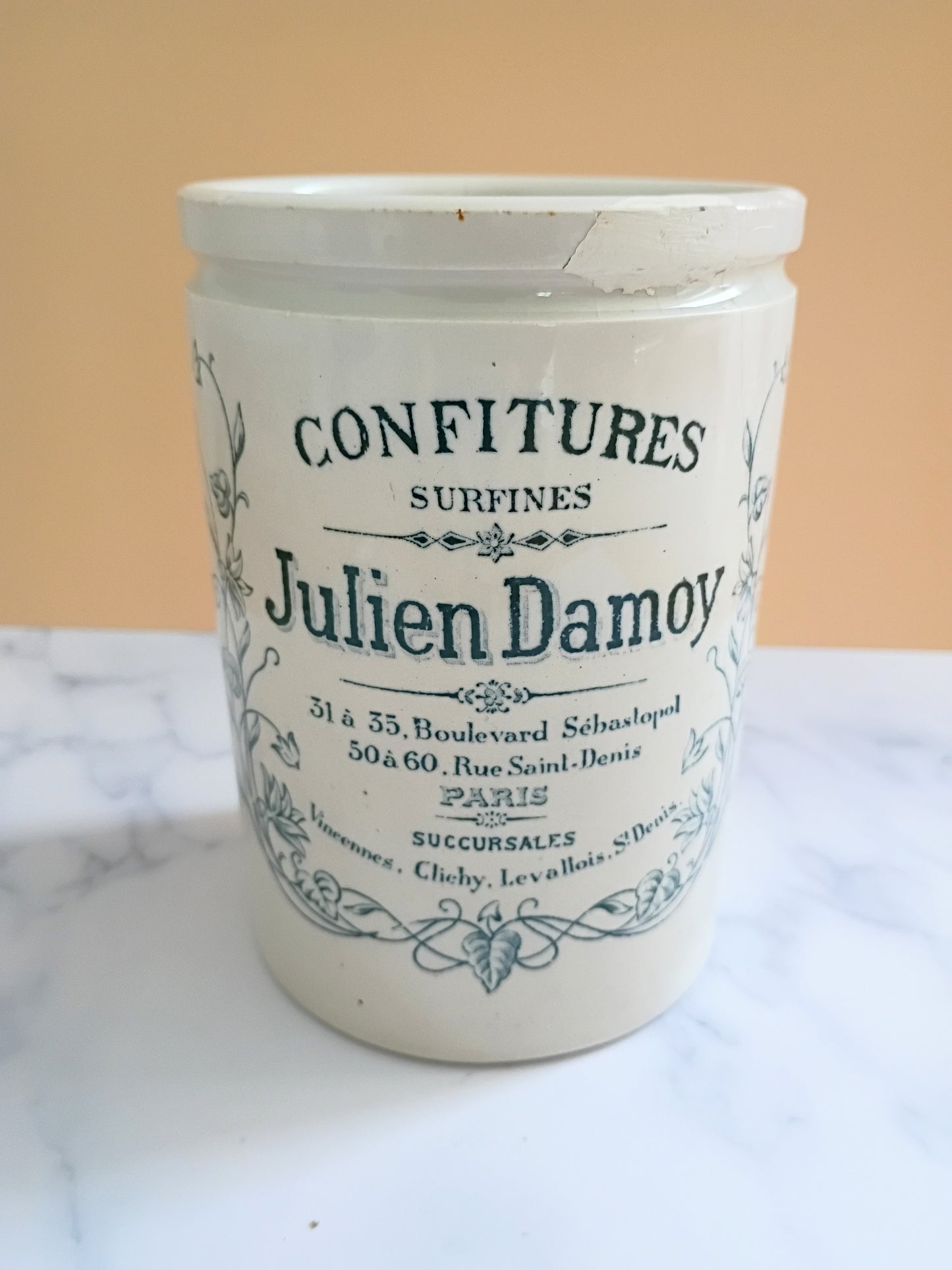 Antique French Julien Damoy Jam Ironstone Jar