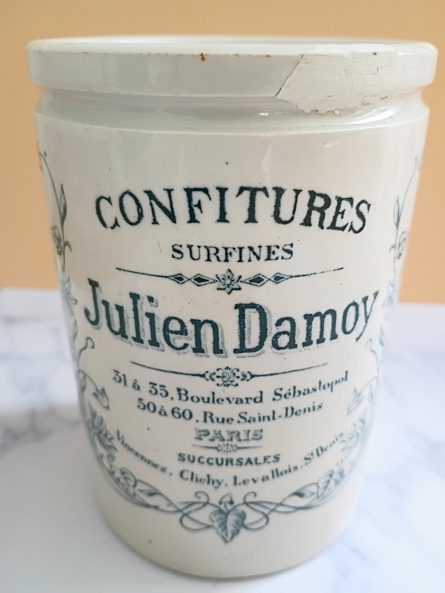 Antique French Julien Damoy Jam Ironstone Jar