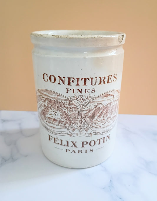 Antique French Felix Potin Jam Ironstone Jar