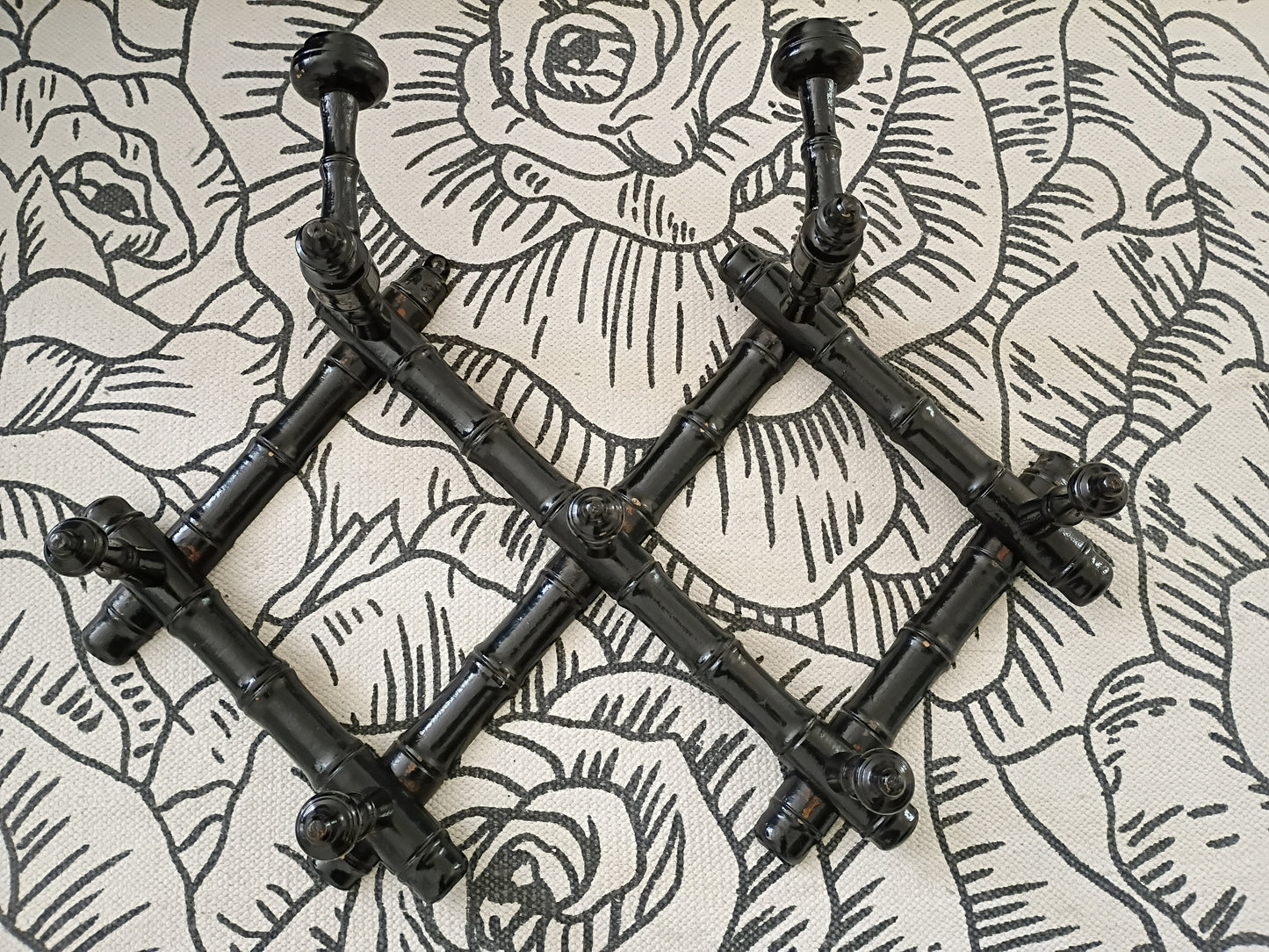 Vintage French Black Painted Bamboo Accordion Coat Rack
