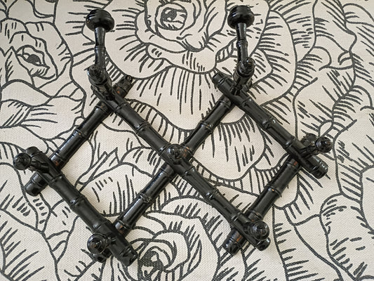 Vintage French Black Painted Bamboo Accordion Coat Rack