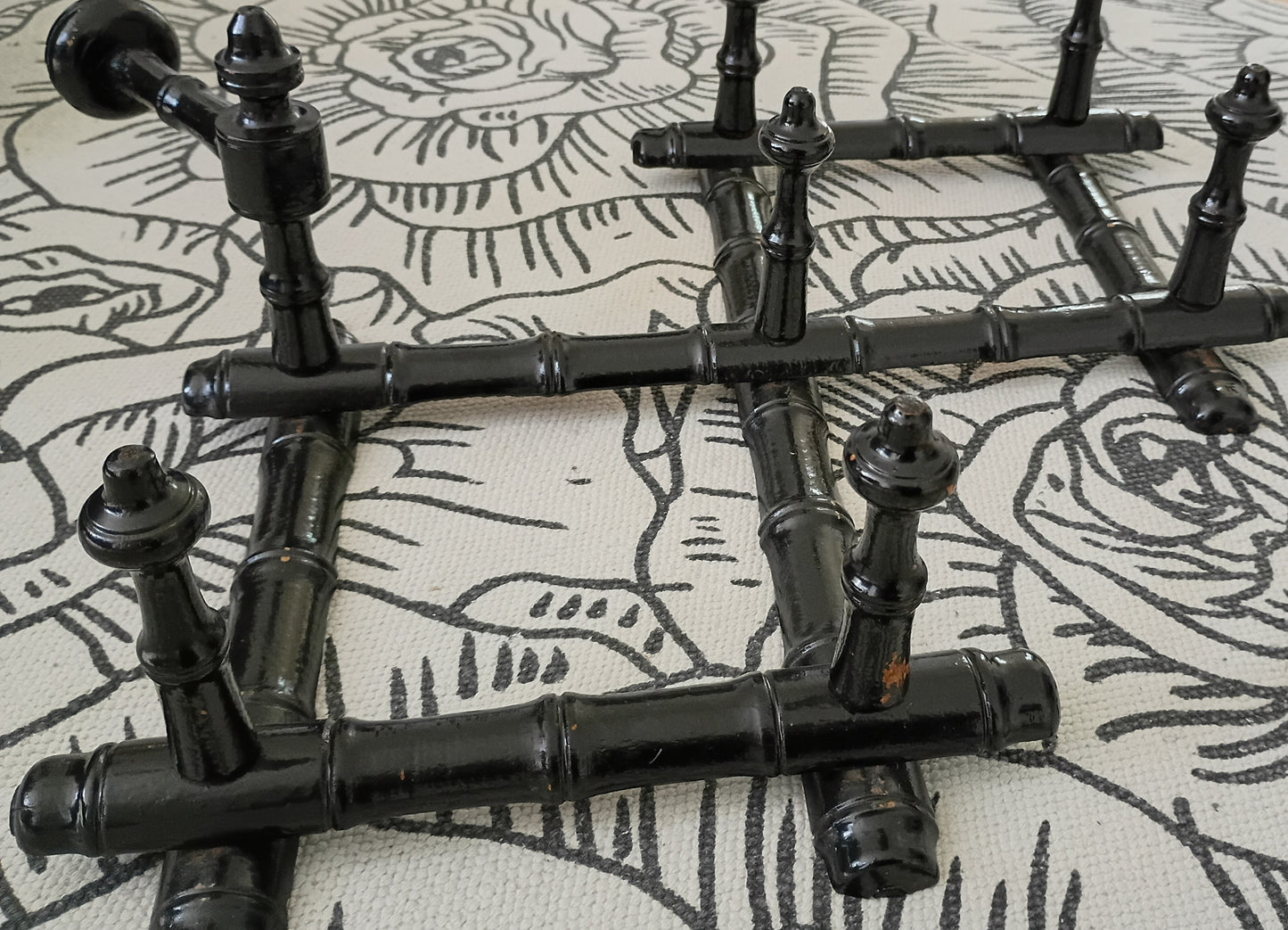 Vintage French Black Painted Bamboo Accordion Coat Rack