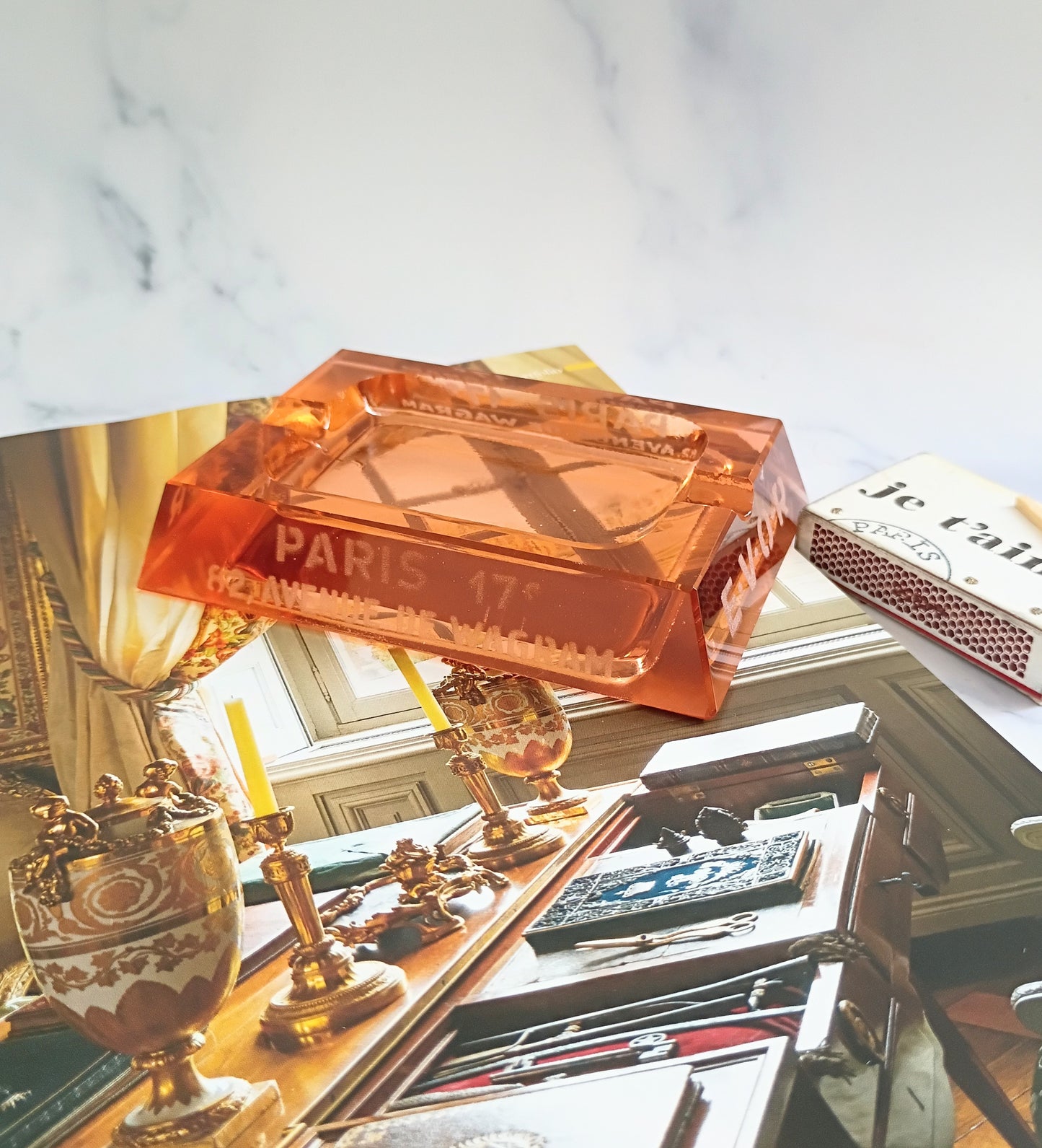 Vintage Paris Amber Glass Ashtray