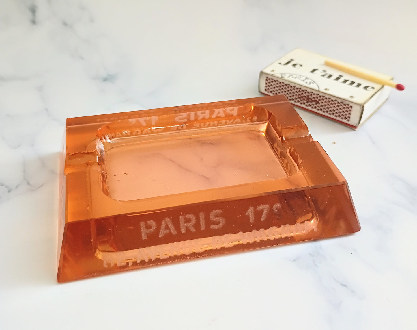 Vintage Paris Amber Glass Ashtray