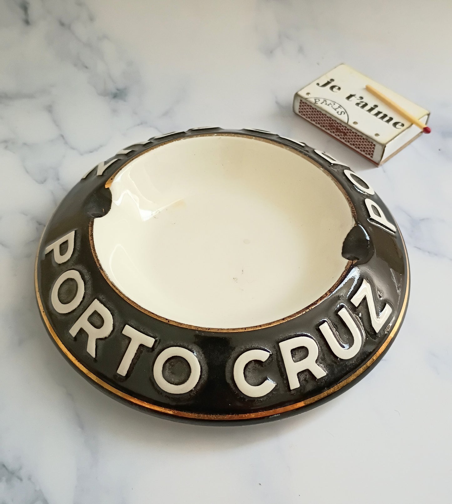 French Vintage Black Porto Cruz Ashtray