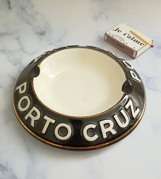 French Vintage Black Porto Cruz Ashtray