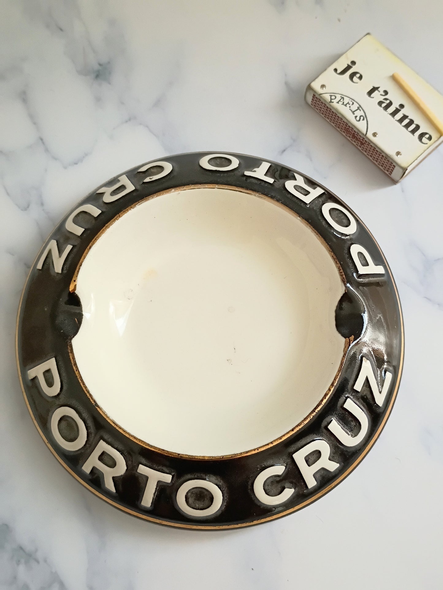 French Vintage Black Porto Cruz Ashtray