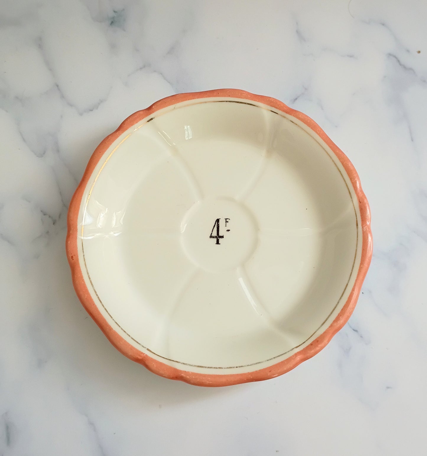 Vintage French Francs Peach Rim Tipping 4" Plate