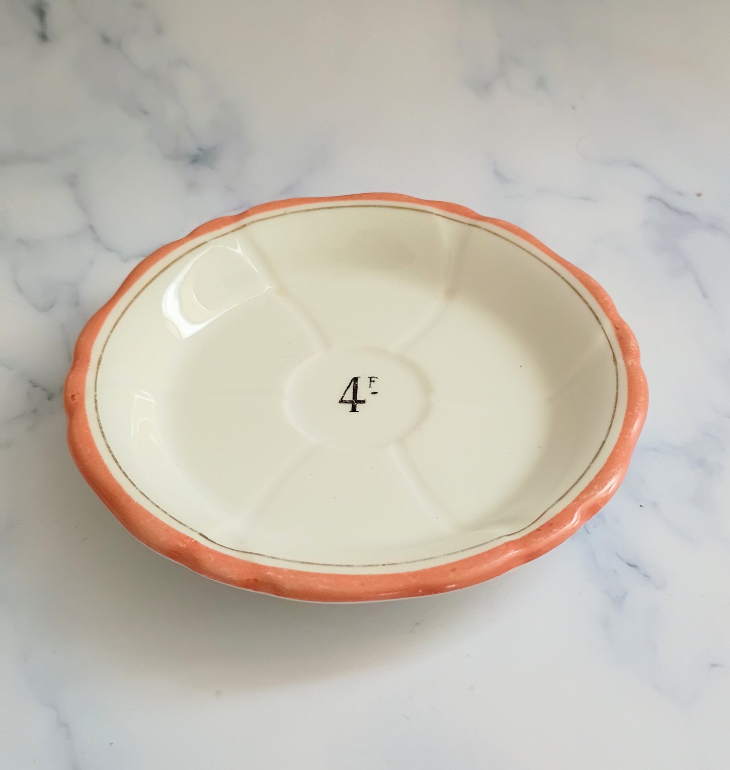 Vintage French Francs Peach Rim Tipping 4" Plate