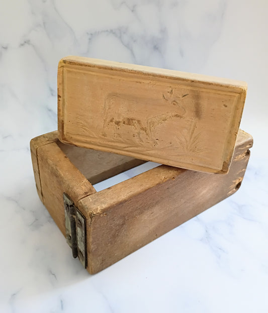 Antique French Hand Carved Wooden Butter Cow Mold