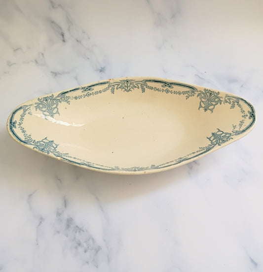 French Vintage Transferware Blue Terre de Fer Serving Ravier Dish