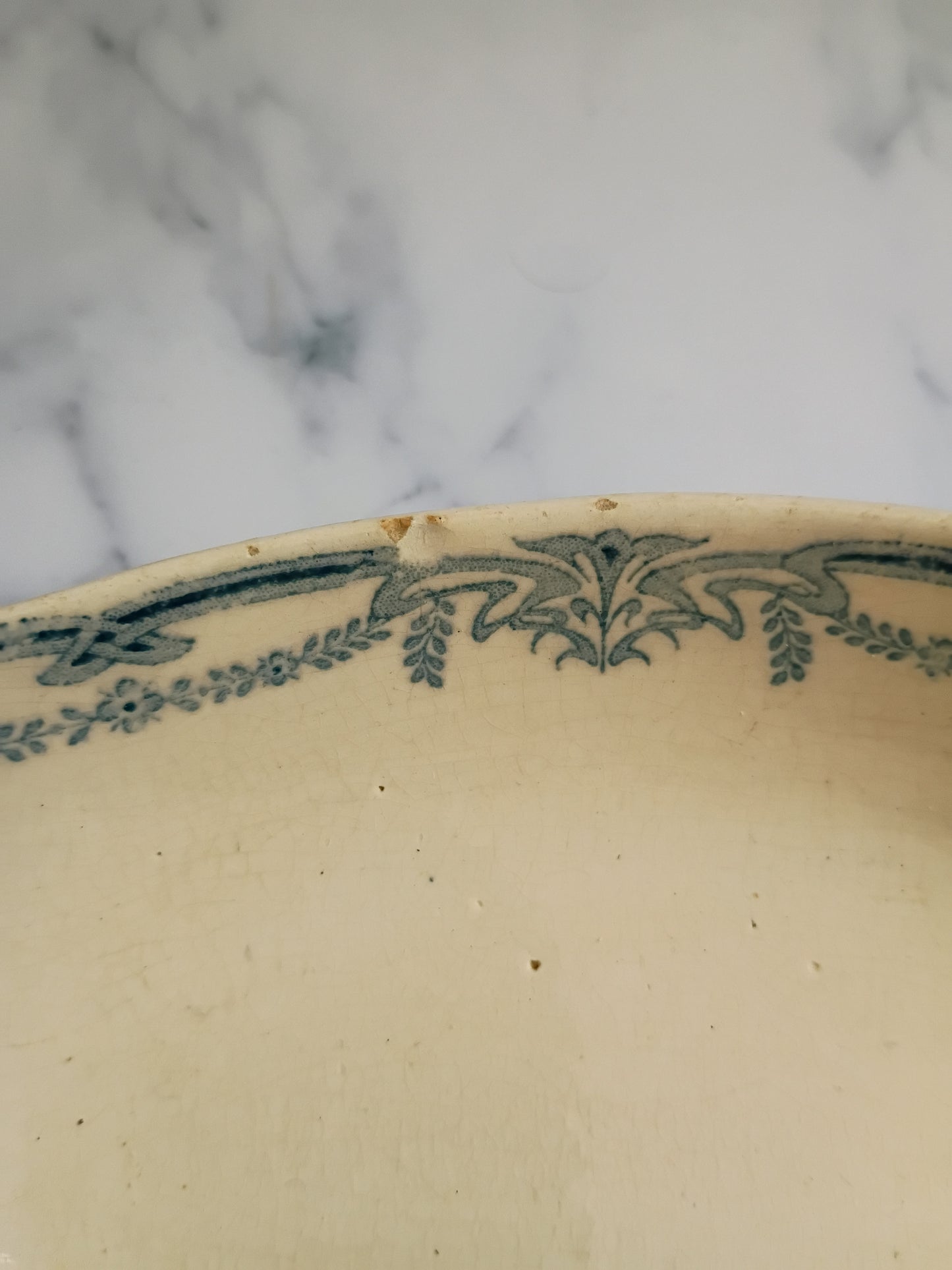 Vintage Sarreguemines Transferware Blue Terre de Fer Serving Ravier Dish