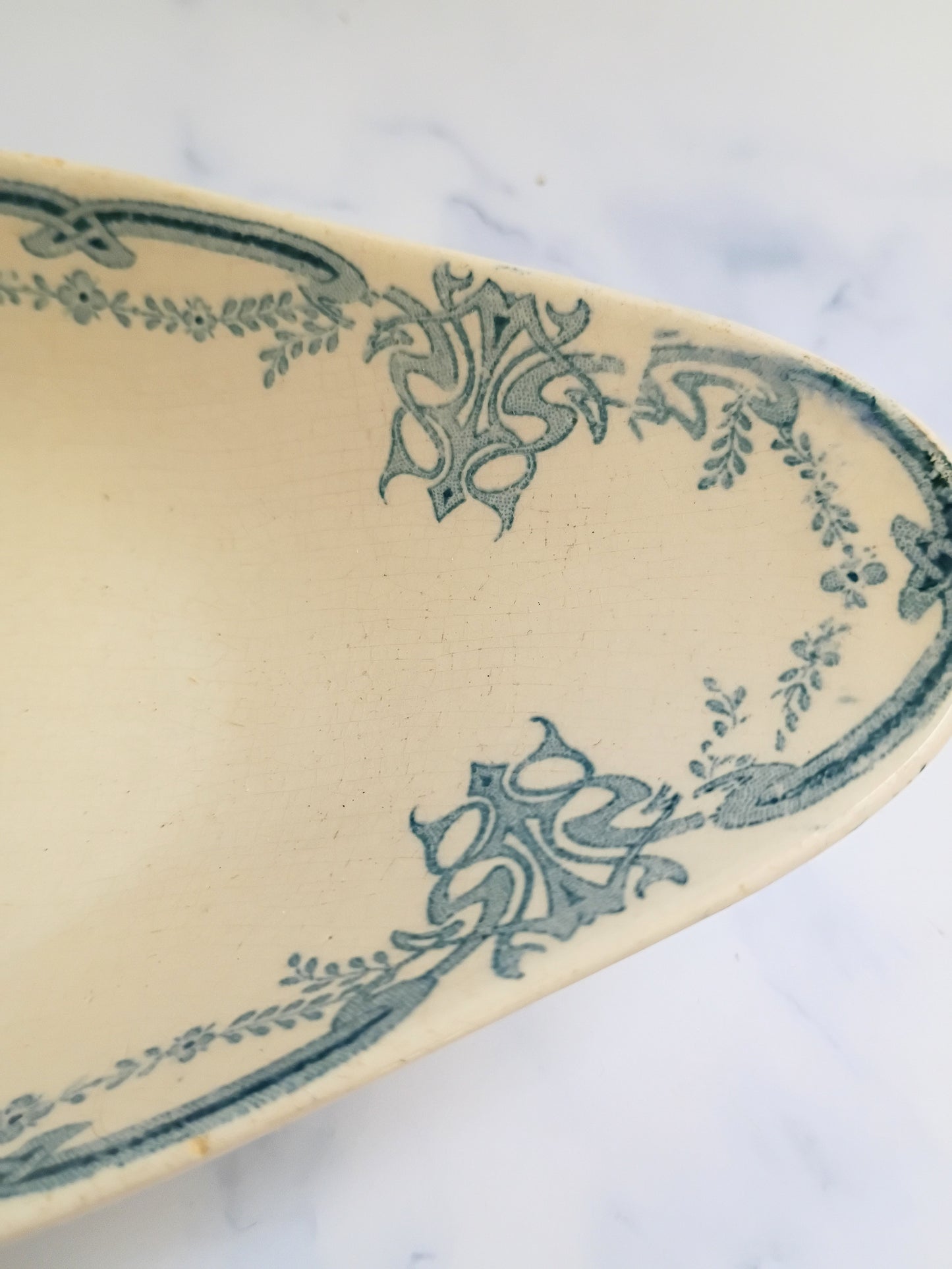 French Vintage Transferware Blue Terre de Fer Serving Ravier Dish
