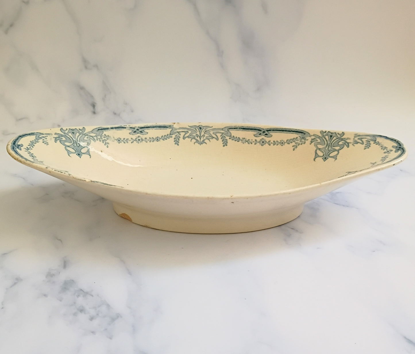 French Vintage Transferware Blue Terre de Fer Serving Ravier Dish