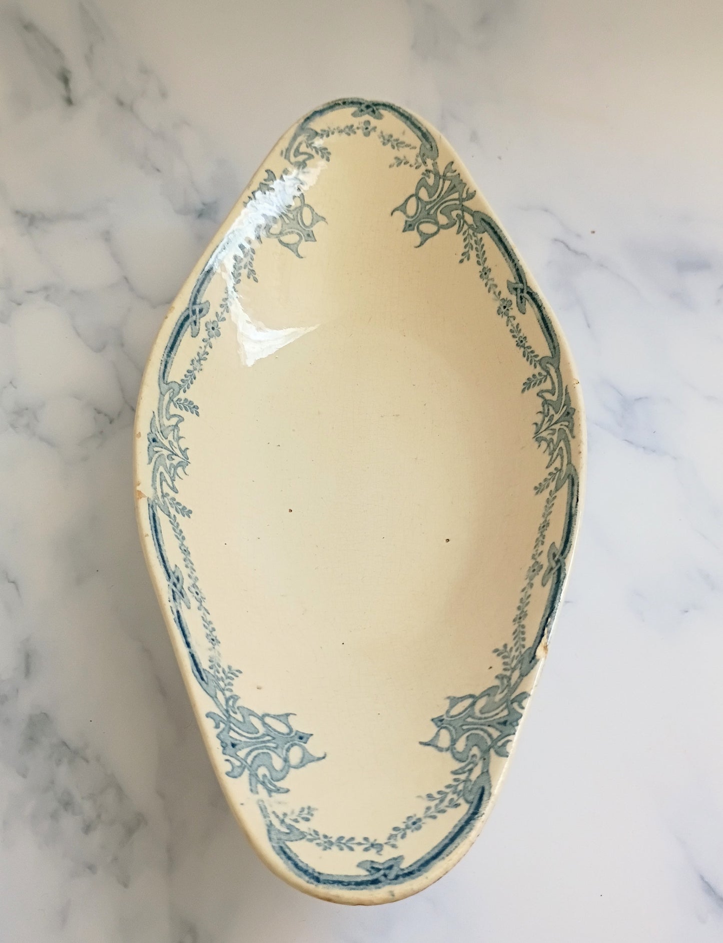 French Vintage Transferware Blue Terre de Fer Serving Ravier Dish
