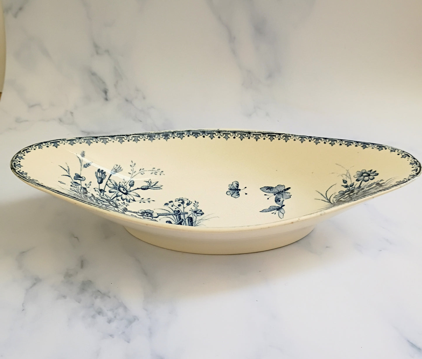 Vintage Sarreguemines Transferware Blue Terre de Fer Serving Ravier Dish