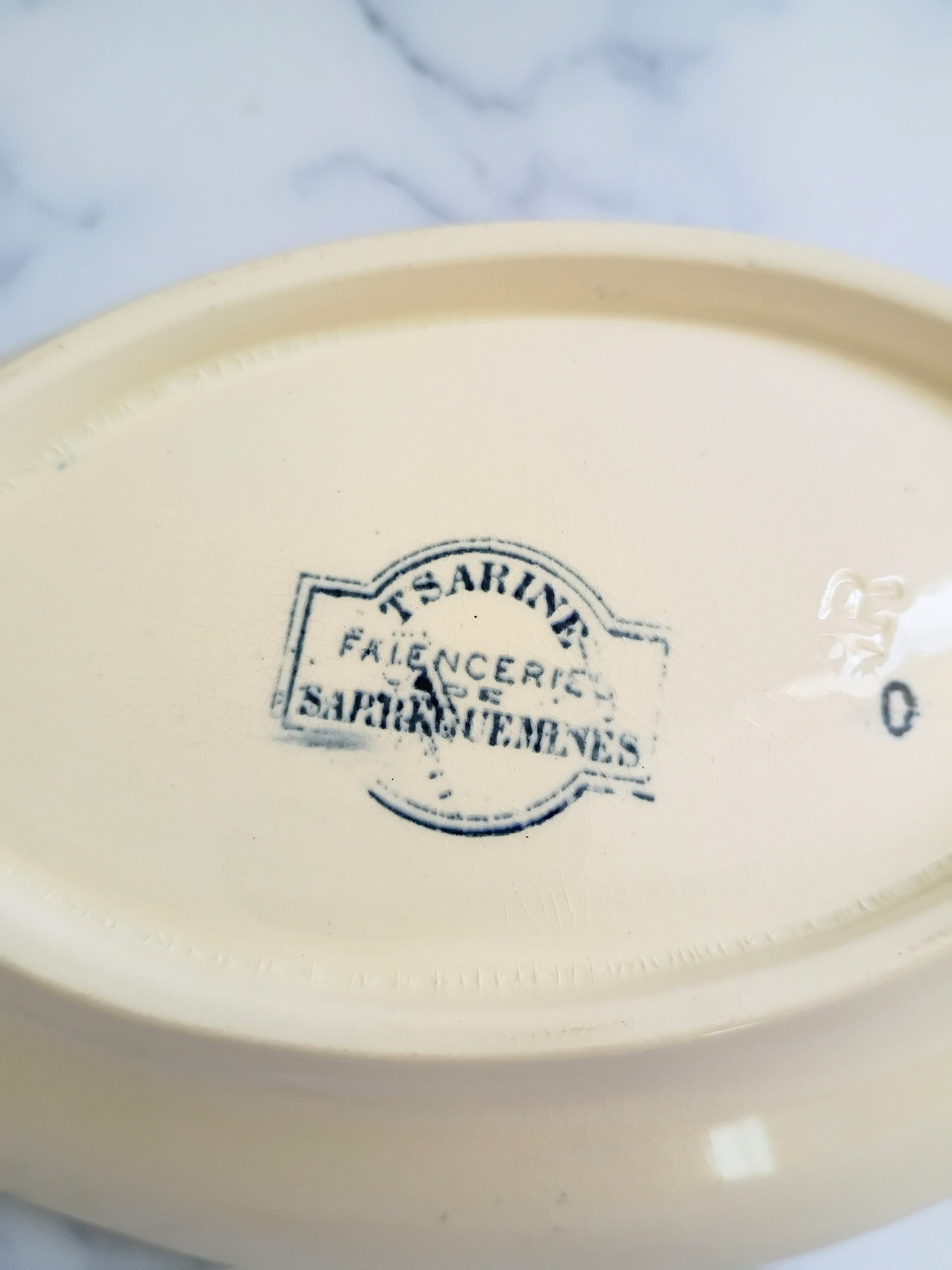 Vintage Sarreguemines Transferware Blue Terre de Fer Serving Ravier Dish