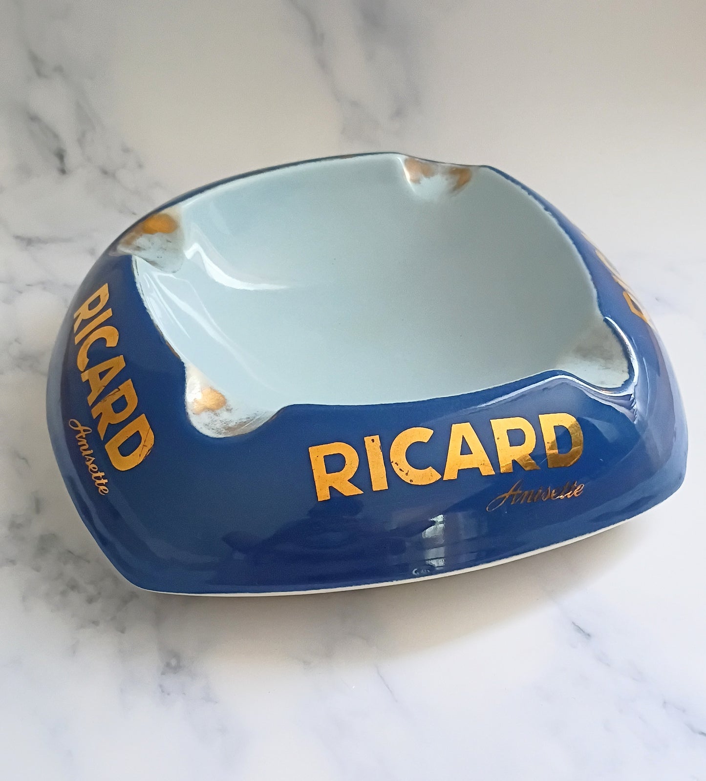 Vintage French Blue Ricard Anisette Large Ashtray