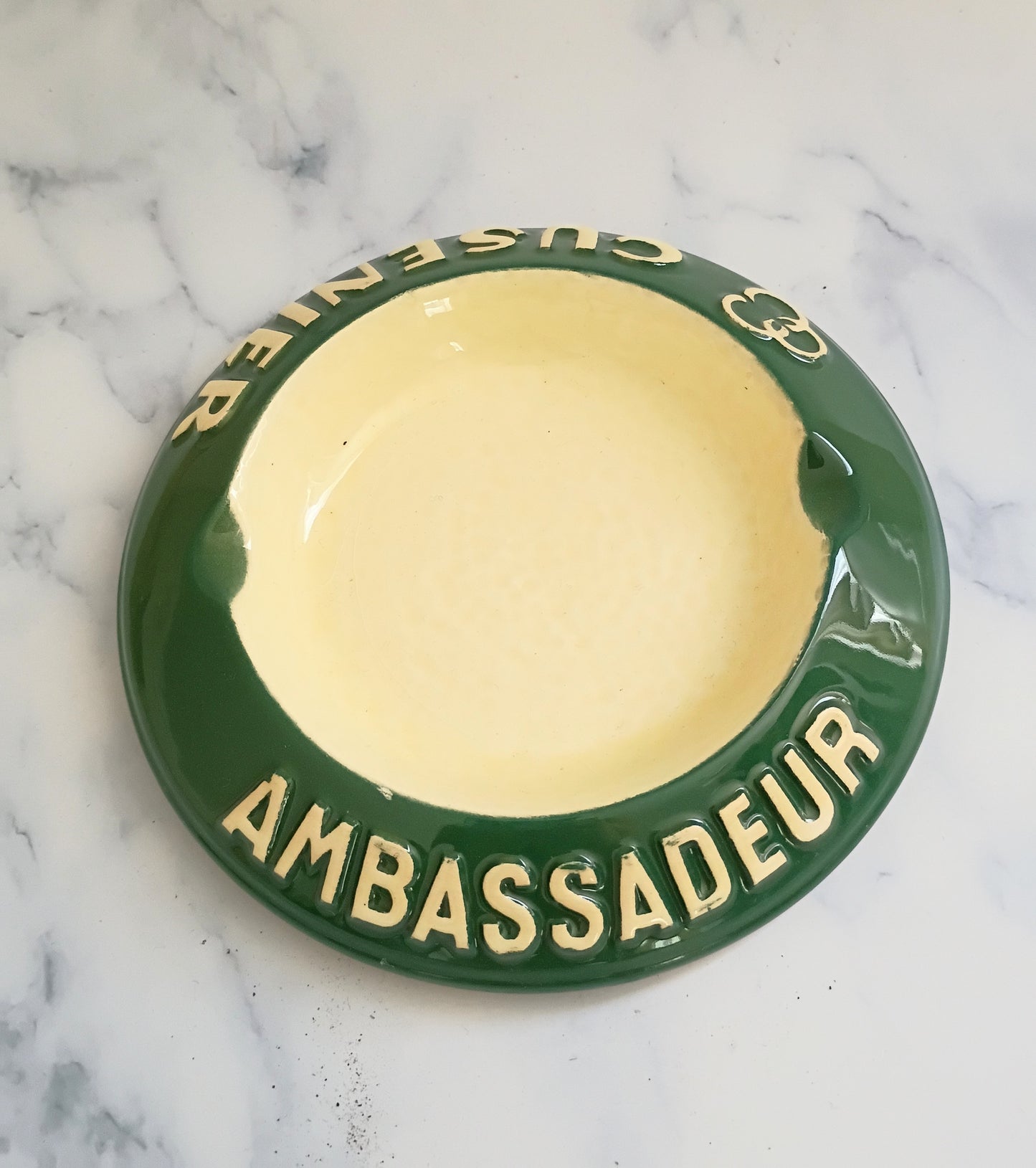 French Vintage Green Ambassadeur Cusenier Ashtray