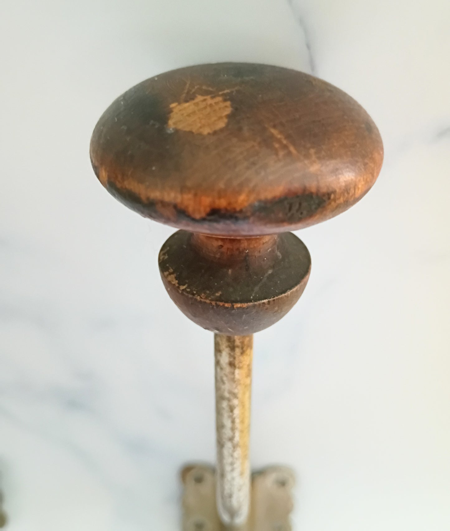 Pair of Antique French Cast Iron & Wood Coat Hooks