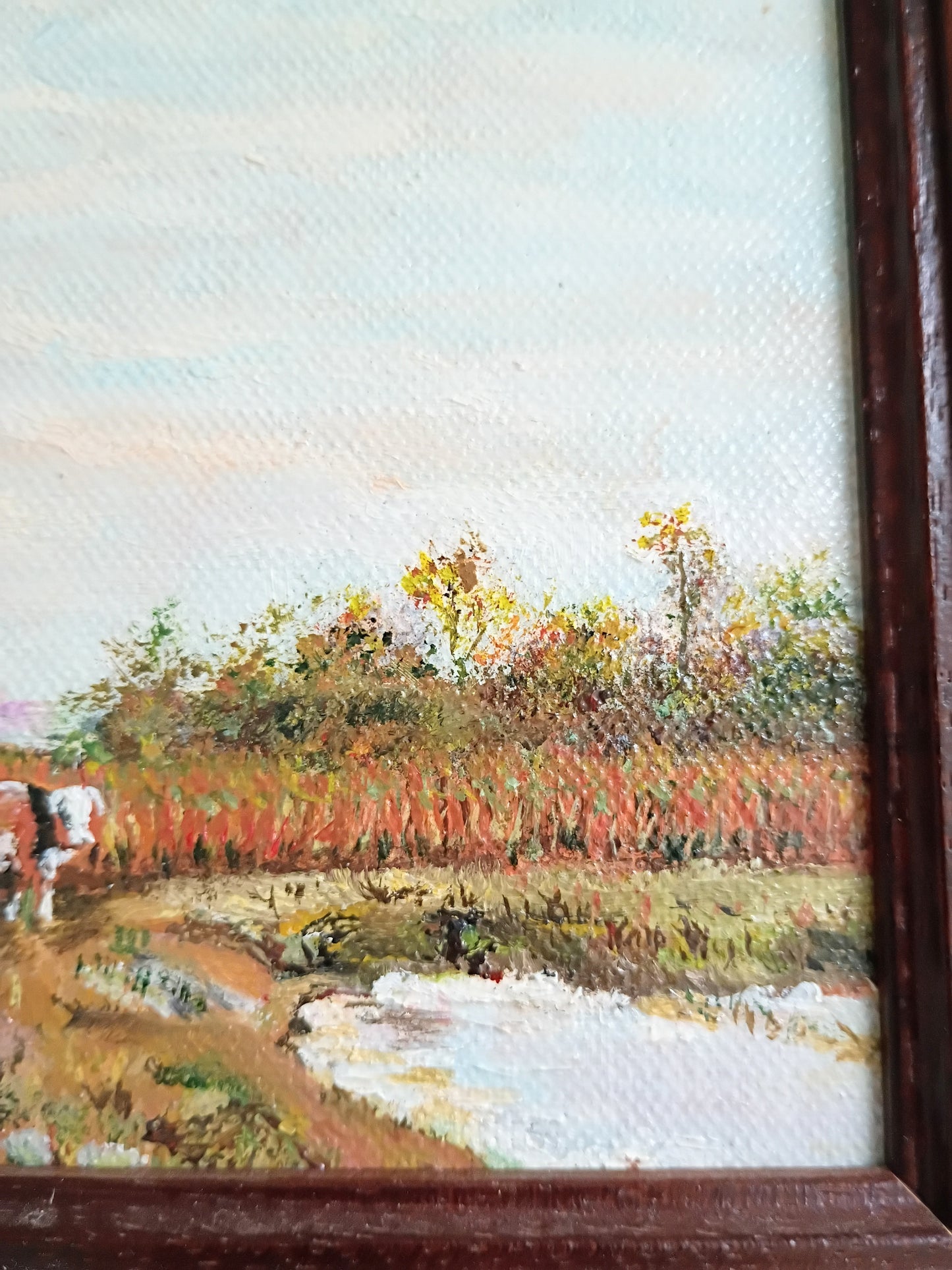 Vintage French Country Pastoral Oil Painting - Cows Grazing